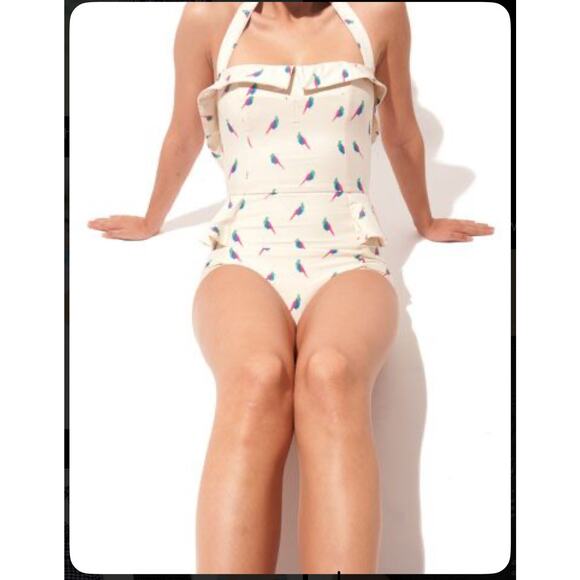 NWT Marc by Marc Jacobs retro Peplum Maillot one piece swimsuit bird print - Picture 1 of 10